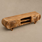 Rustic Carved Solid Wood TV Cabinet With Tree Ring Pattern For Living Room