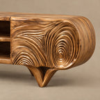 Rustic Carved Solid Wood TV Cabinet With Tree Ring Pattern For Living Room