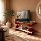 Mid Century Solid Wood TV Console With Open Shelves For Living Room
