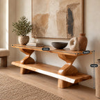 Mid Century Solid Wood TV Console With Open Shelves For Living Room