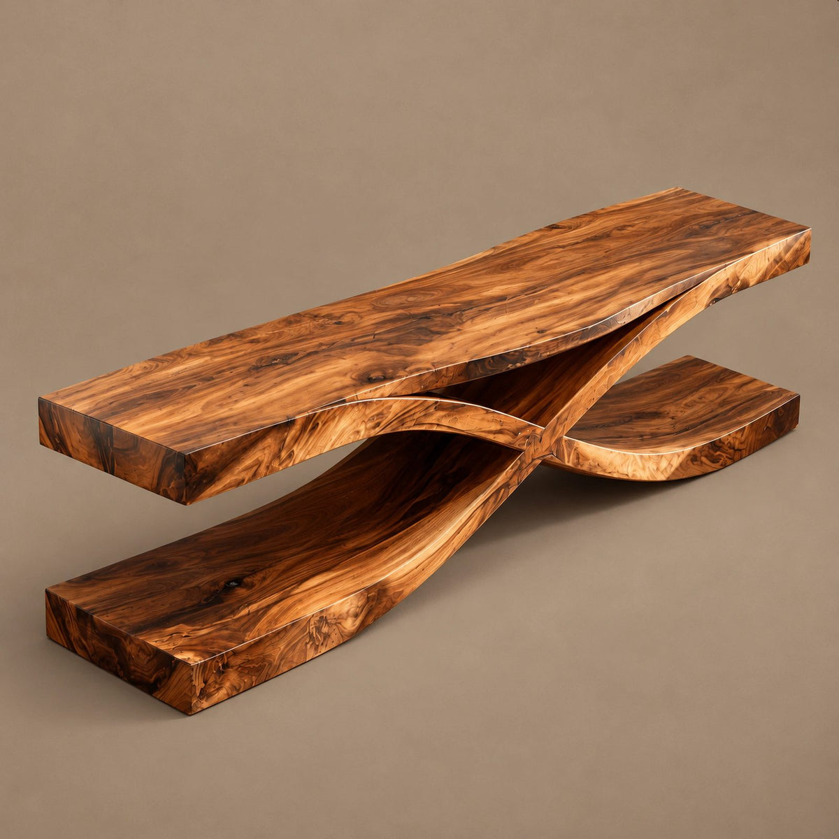 Sculptural Solid Wood TV Console With Crossed Base For Living Room