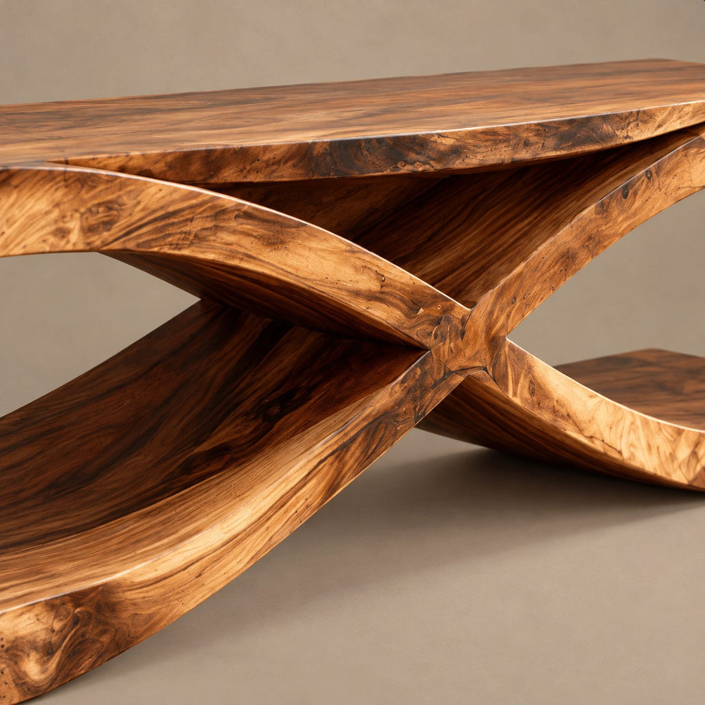 Sculptural Solid Wood TV Console With Crossed Base For Living Room
