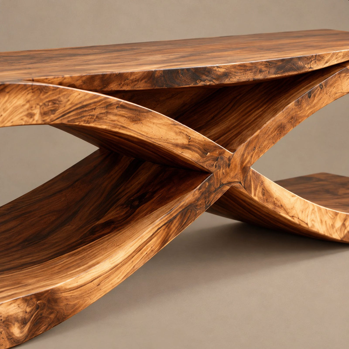 Sculptural Solid Wood TV Console With Crossed Base For Living Room