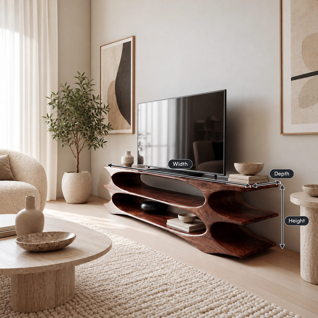 Contemporary Solid Wood TV Console With Three Open Tiers For Living Room