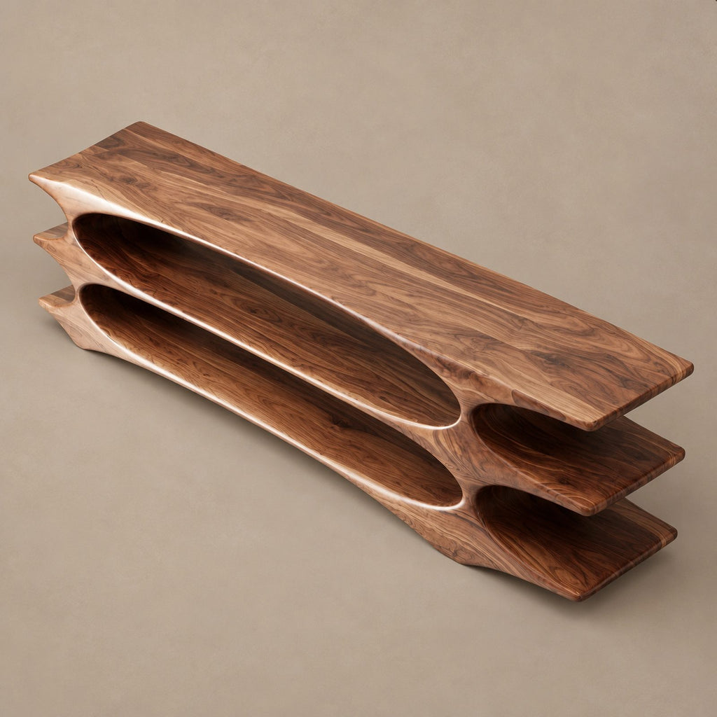 Contemporary Solid Wood TV Console With Three Open Tiers For Living Room