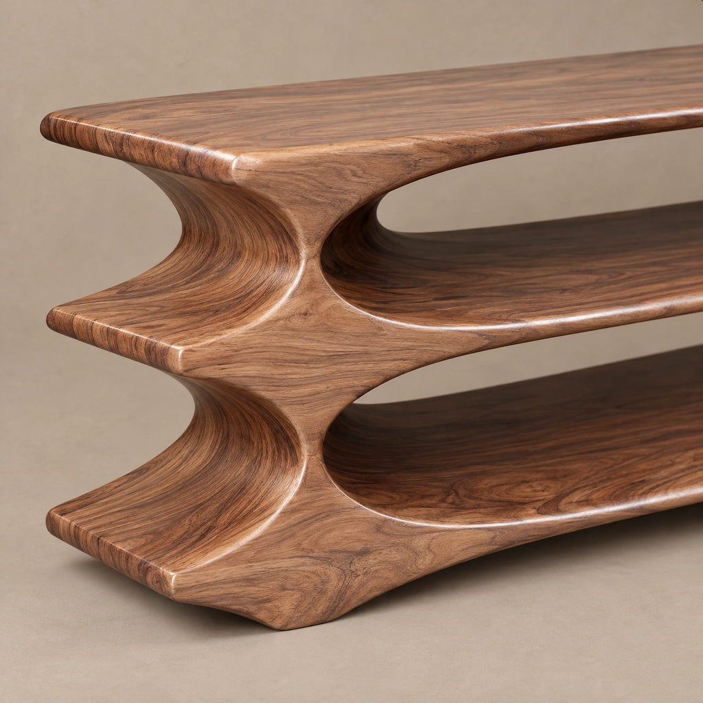 Contemporary Solid Wood TV Console With Three Open Tiers For Living Room