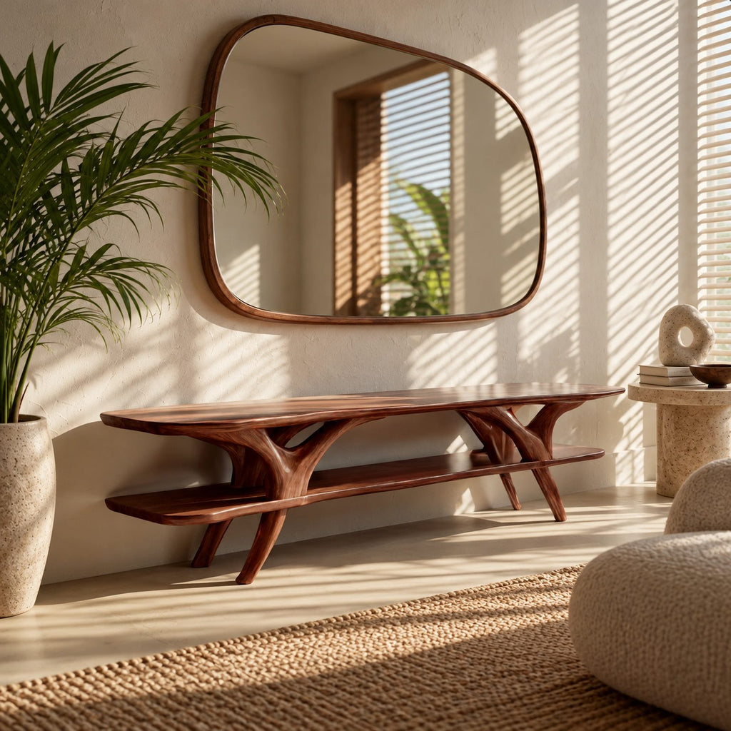 Organic Branch Leg TV Console With Open Shelving For Living Room