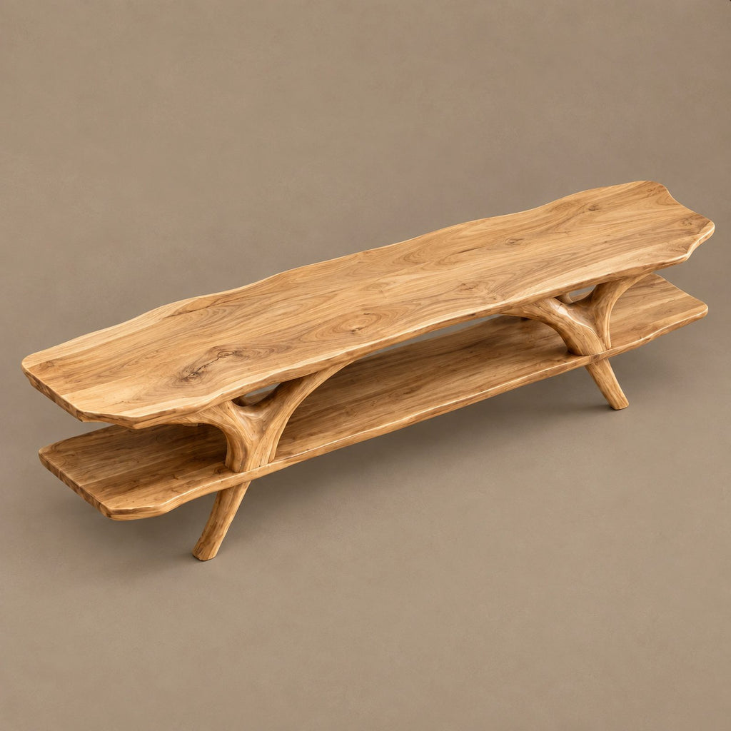 Organic Branch Leg TV Console With Open Shelving For Living Room