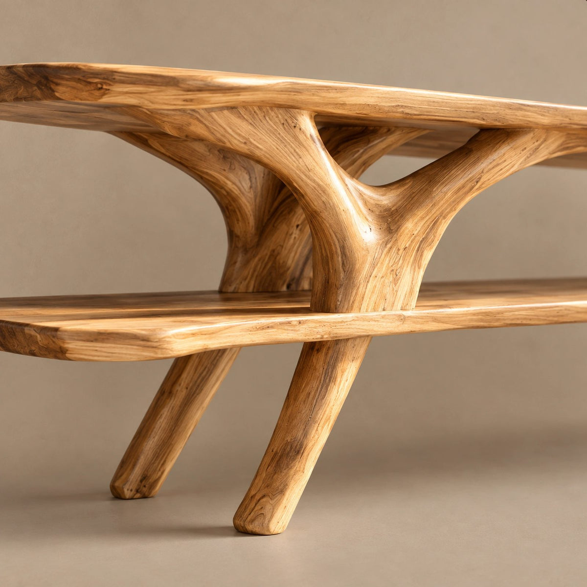 Organic Branch Leg TV Console With Open Shelving For Living Room