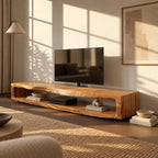 Sculptural Live Edge TV Console With Waterfall Base For Living Room