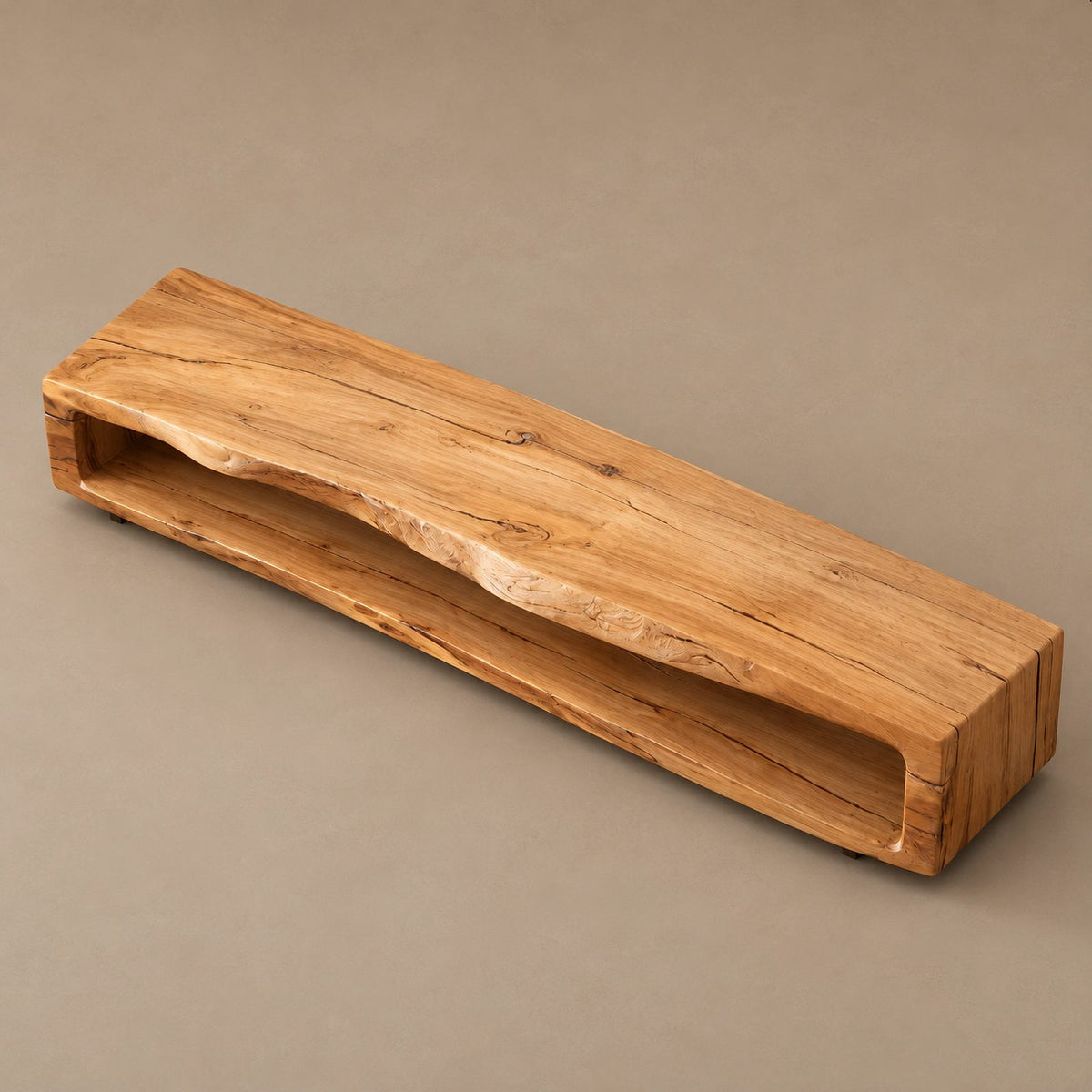 Sculptural Live Edge TV Console With Waterfall Base For Living Room