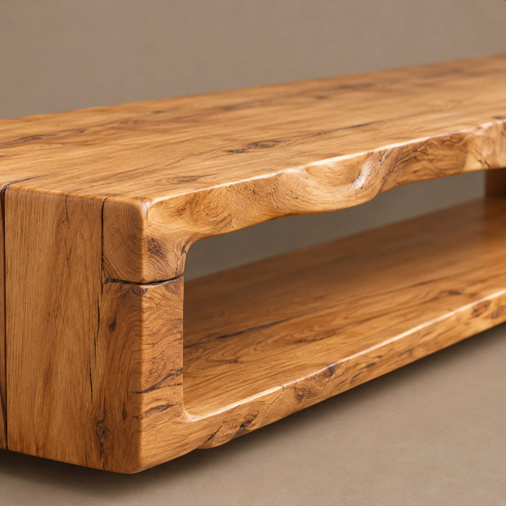 Sculptural Live Edge TV Console With Waterfall Base For Living Room
