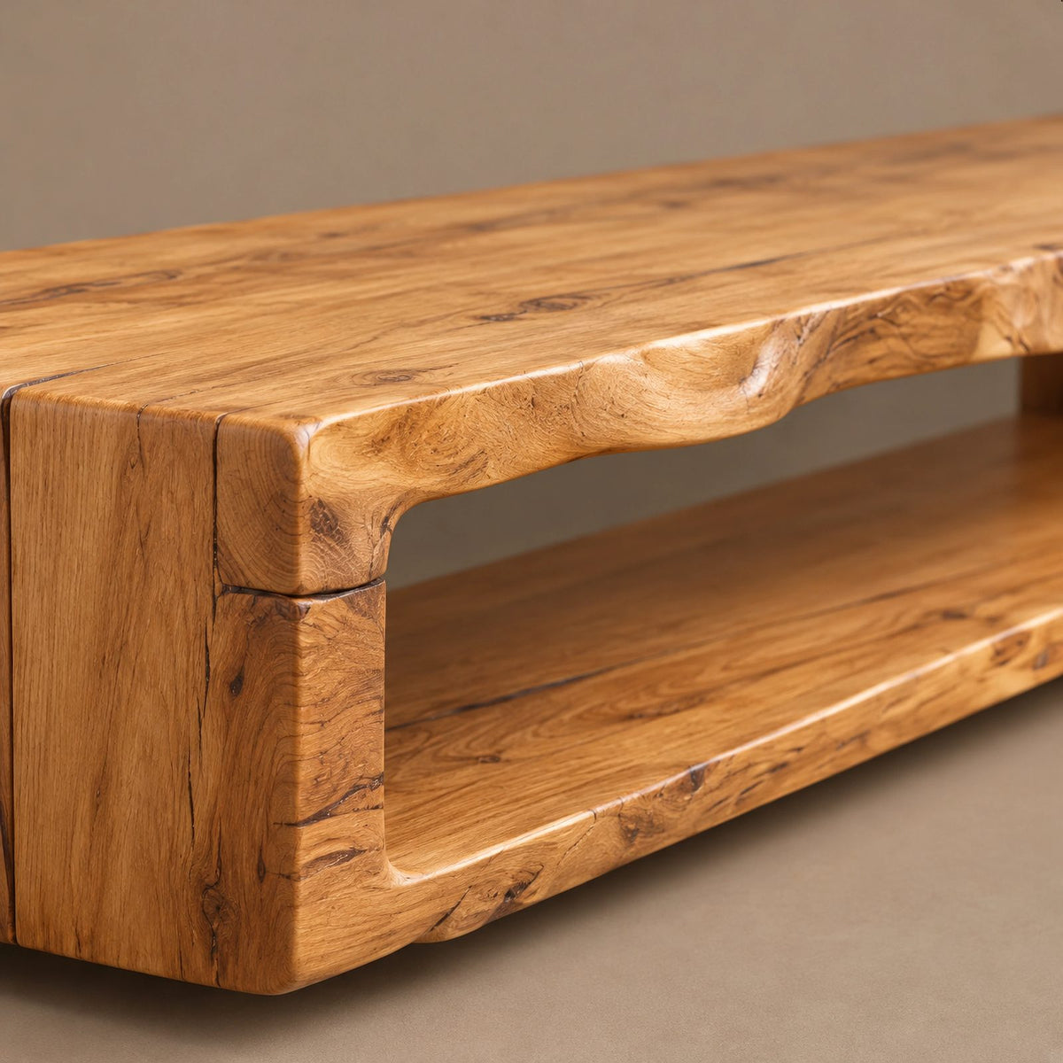 Sculptural Live Edge TV Console With Waterfall Base For Living Room