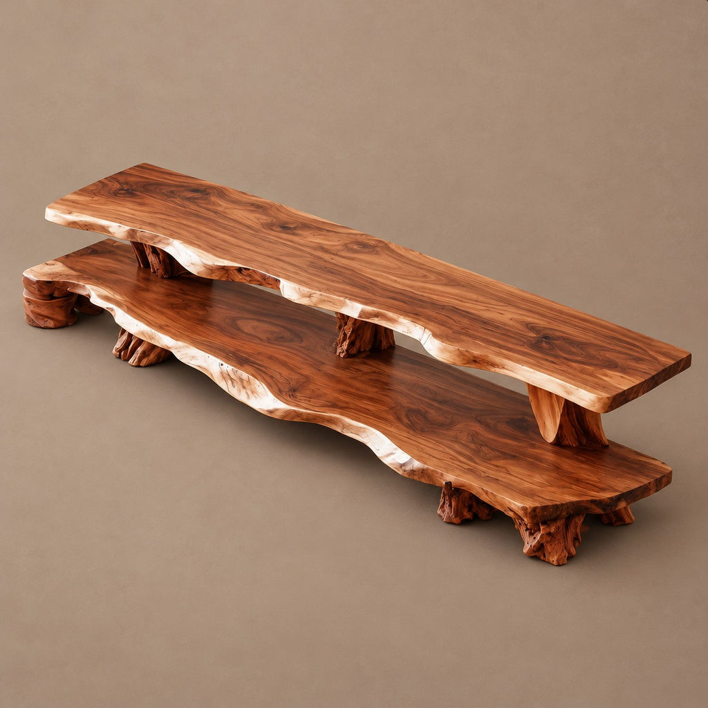 Organic Live Edge TV Console With Root Trunk Legs For Living Room