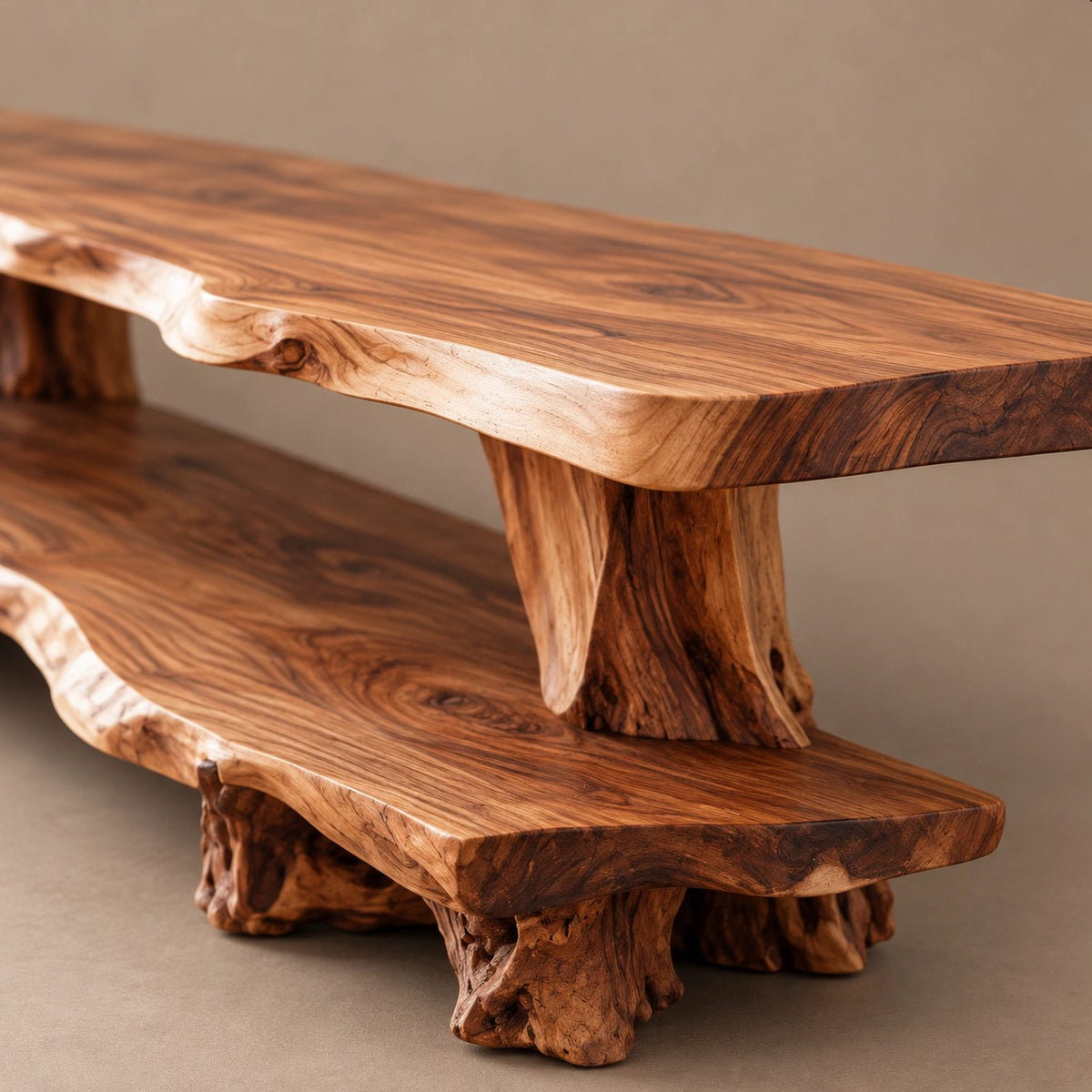 Organic Live Edge TV Console With Root Trunk Legs For Living Room