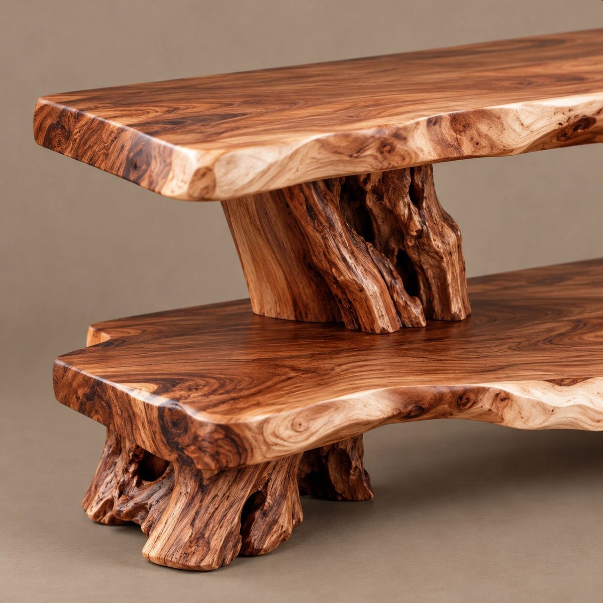 Organic Live Edge TV Console With Root Trunk Legs For Living Room