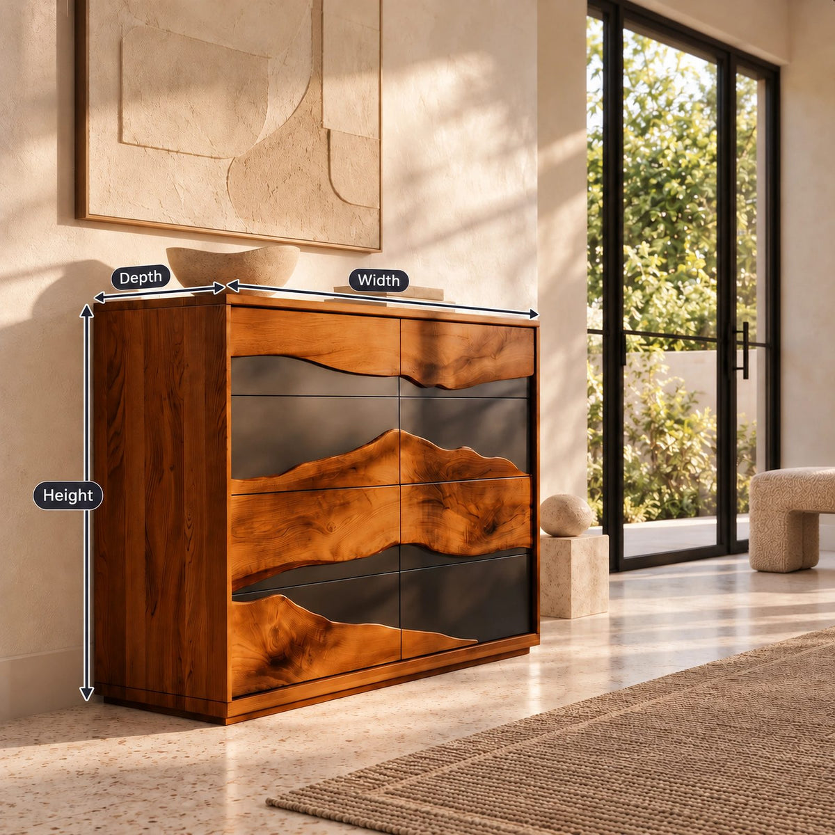 Organic Tall Dresser With Contrasting Wood Grain Front For Bedroom