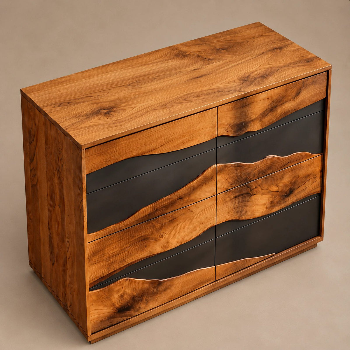 Organic Tall Dresser With Contrasting Wood Grain Front For Bedroom
