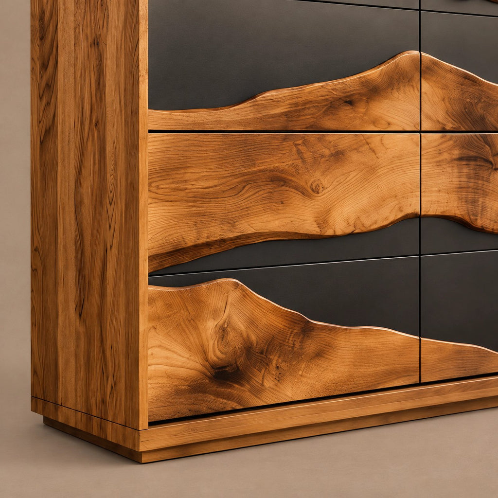 Organic Tall Dresser With Contrasting Wood Grain Front For Bedroom