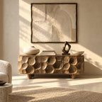 Sculptural Honeycomb Carved Wood Sideboard For Dining Room