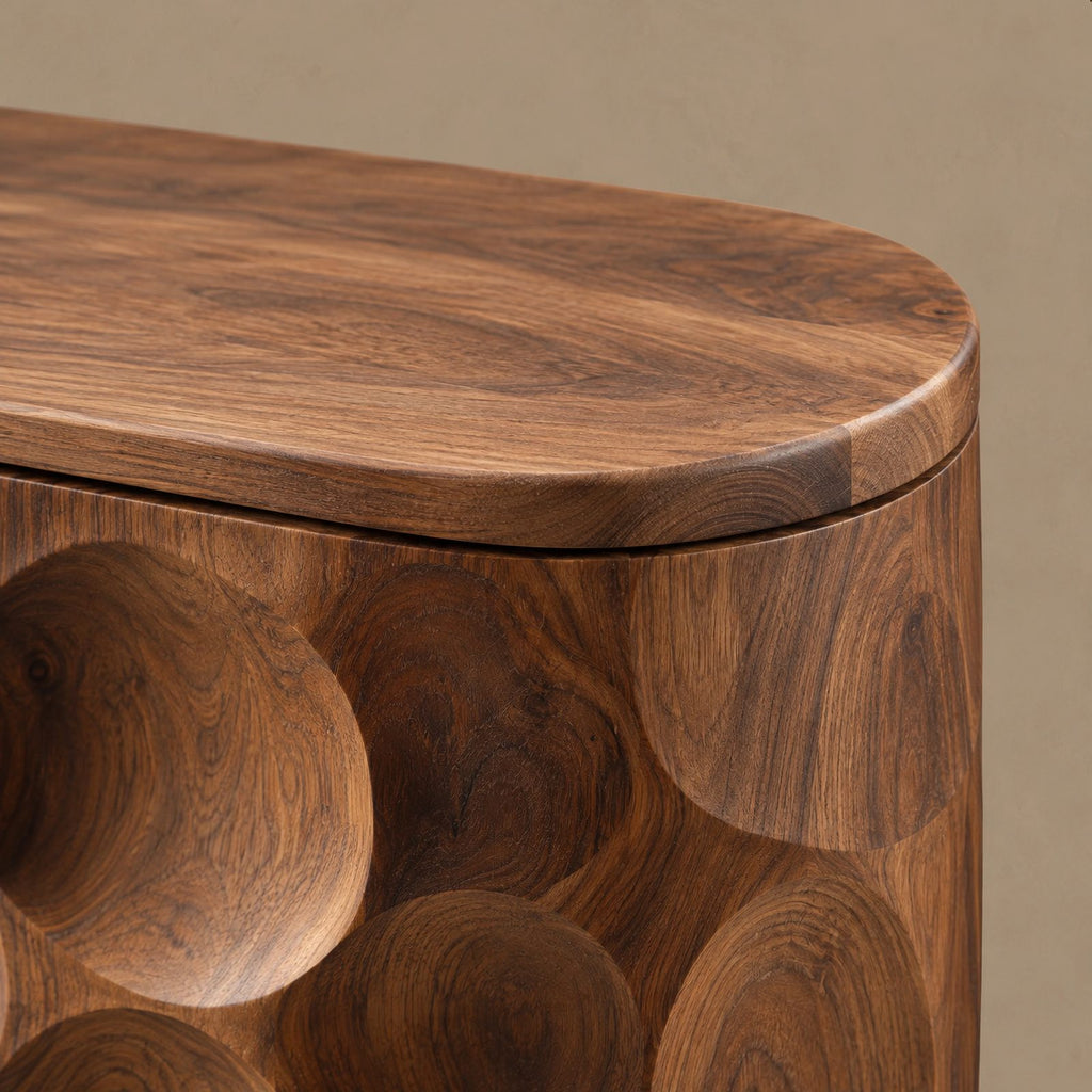 Sculptural Honeycomb Carved Wood Sideboard For Dining Room