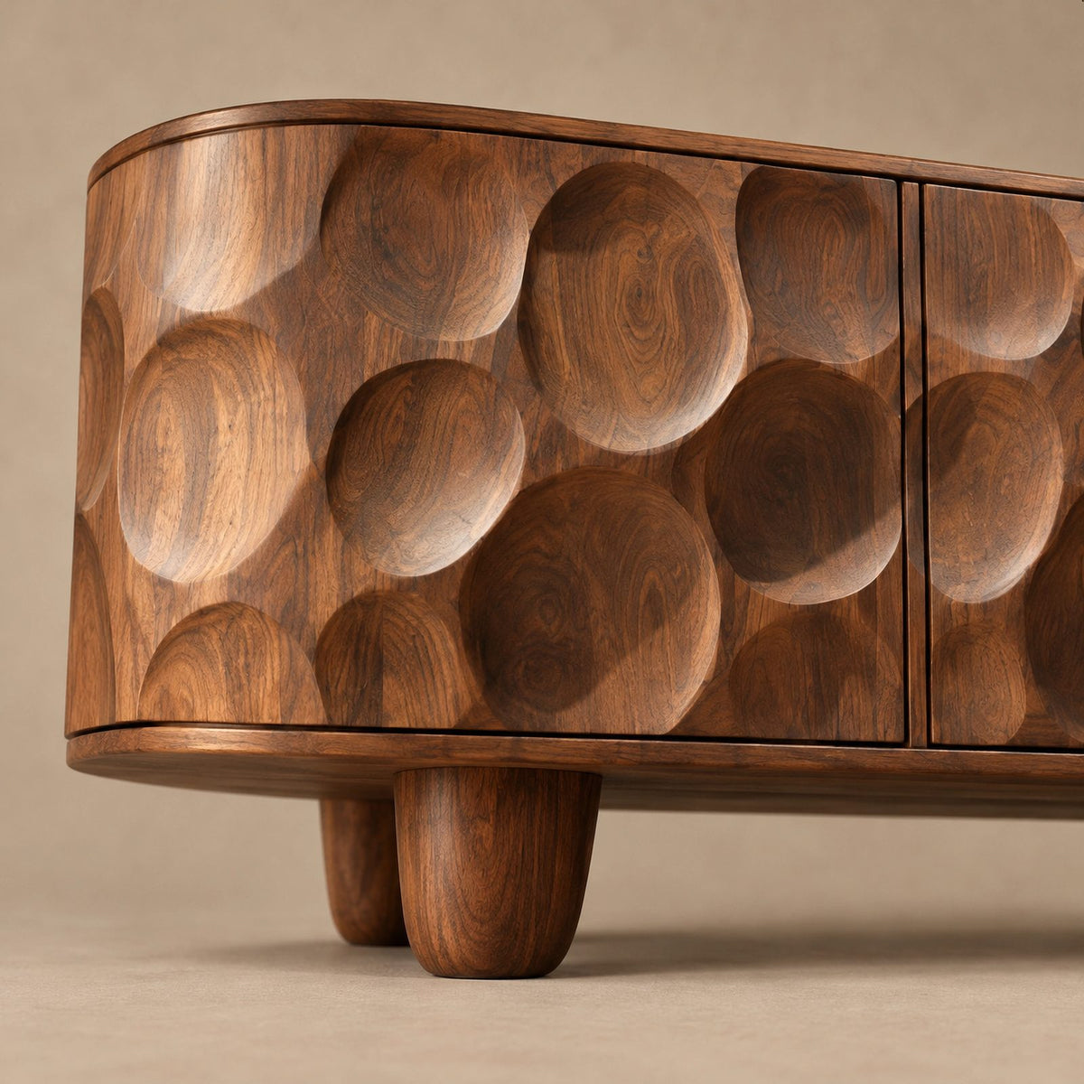 Sculptural Honeycomb Carved Wood Sideboard For Dining Room