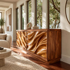 Modern Wave Sculpted Wood Sideboard For Dining Room