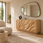 Modern Wave Sculpted Wood Sideboard For Dining Room