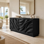Modern Wave Sculpted Wood Sideboard For Dining Room
