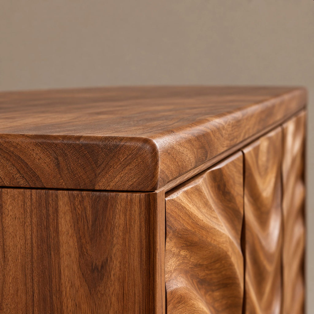 Modern Wave Sculpted Wood Sideboard For Dining Room