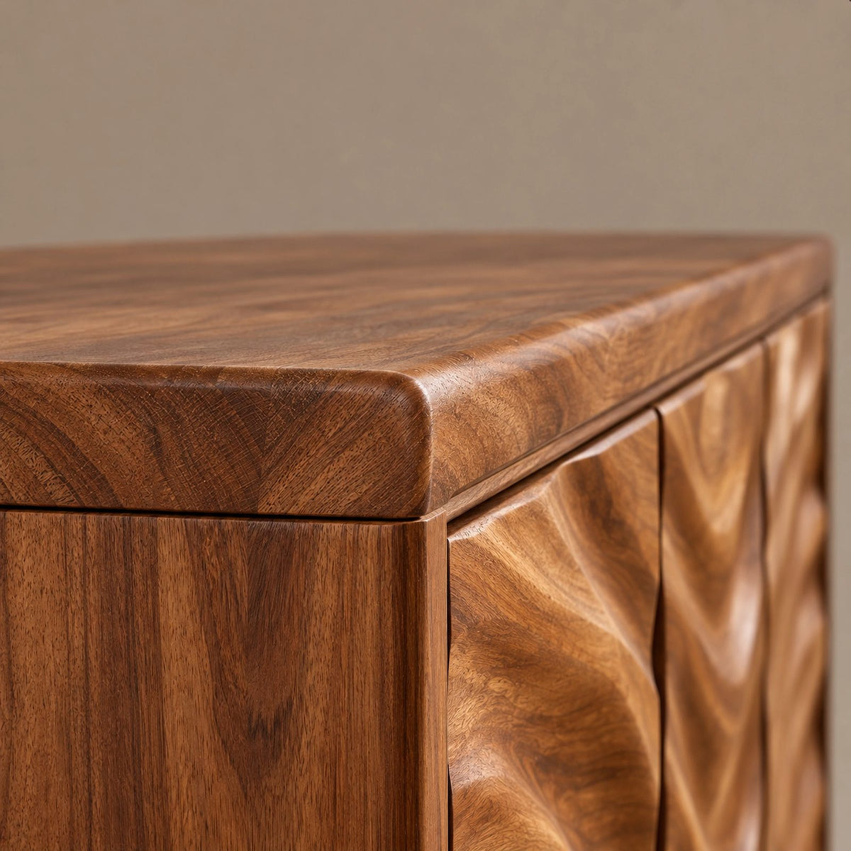 Modern Wave Sculpted Wood Sideboard For Dining Room