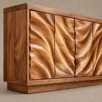 Modern Wave Sculpted Wood Sideboard For Dining Room