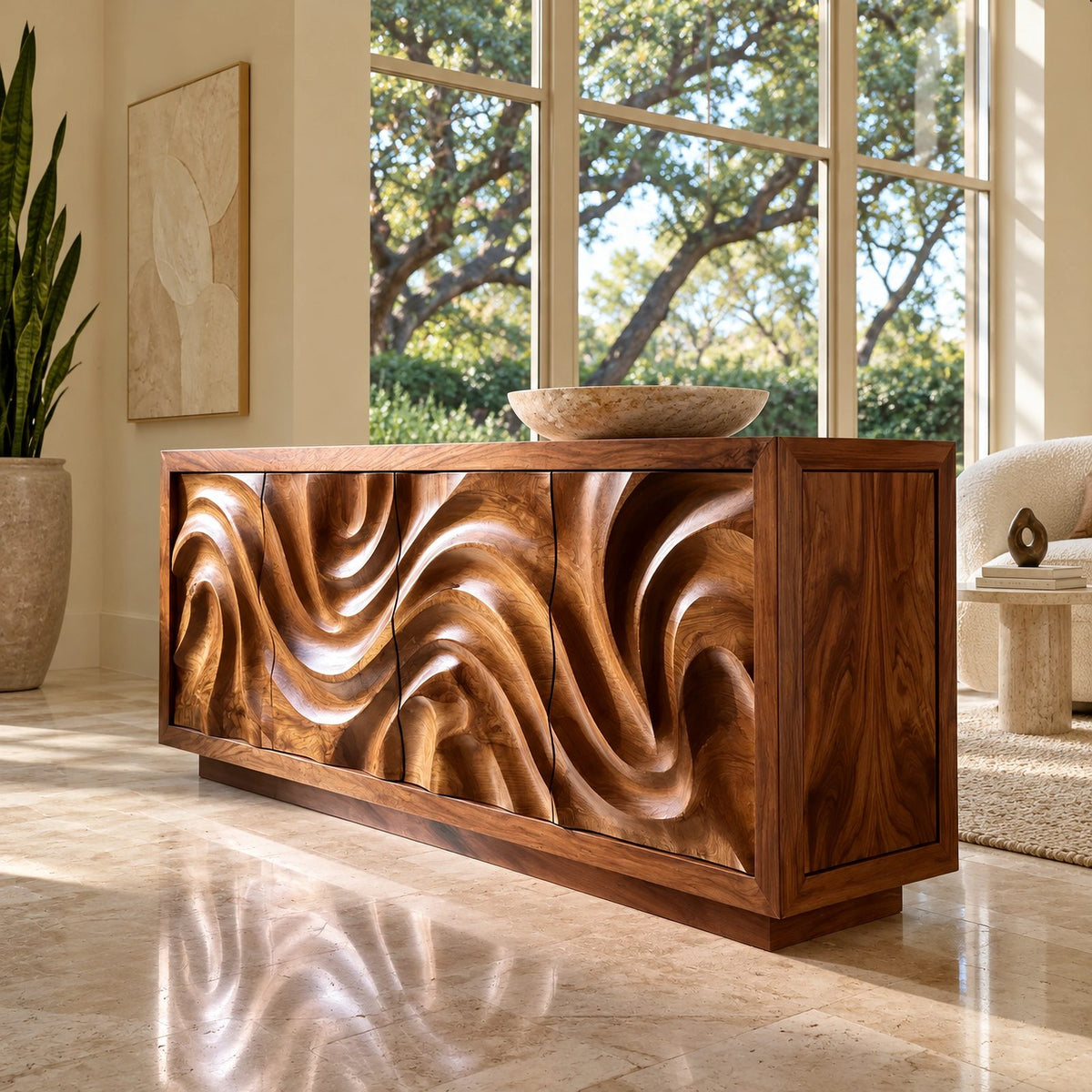 Contemporary Flowing Wave Sideboard For Dining Room