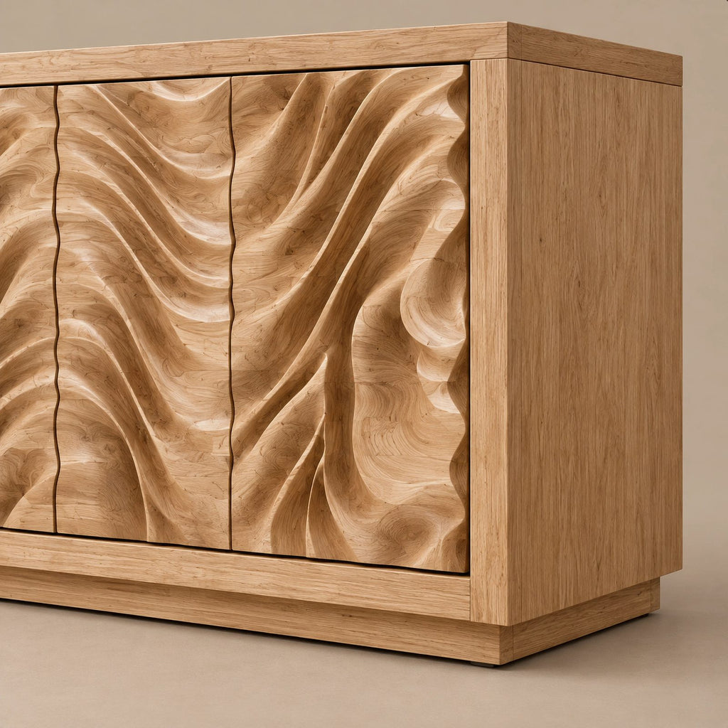 Organic Wave Carved Sideboard For Dining Room
