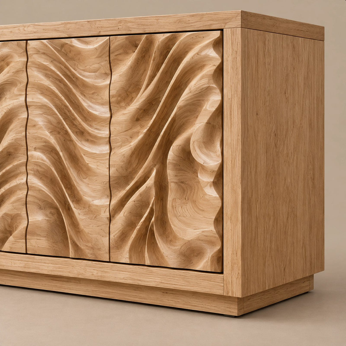Organic Wave Carved Sideboard For Dining Room