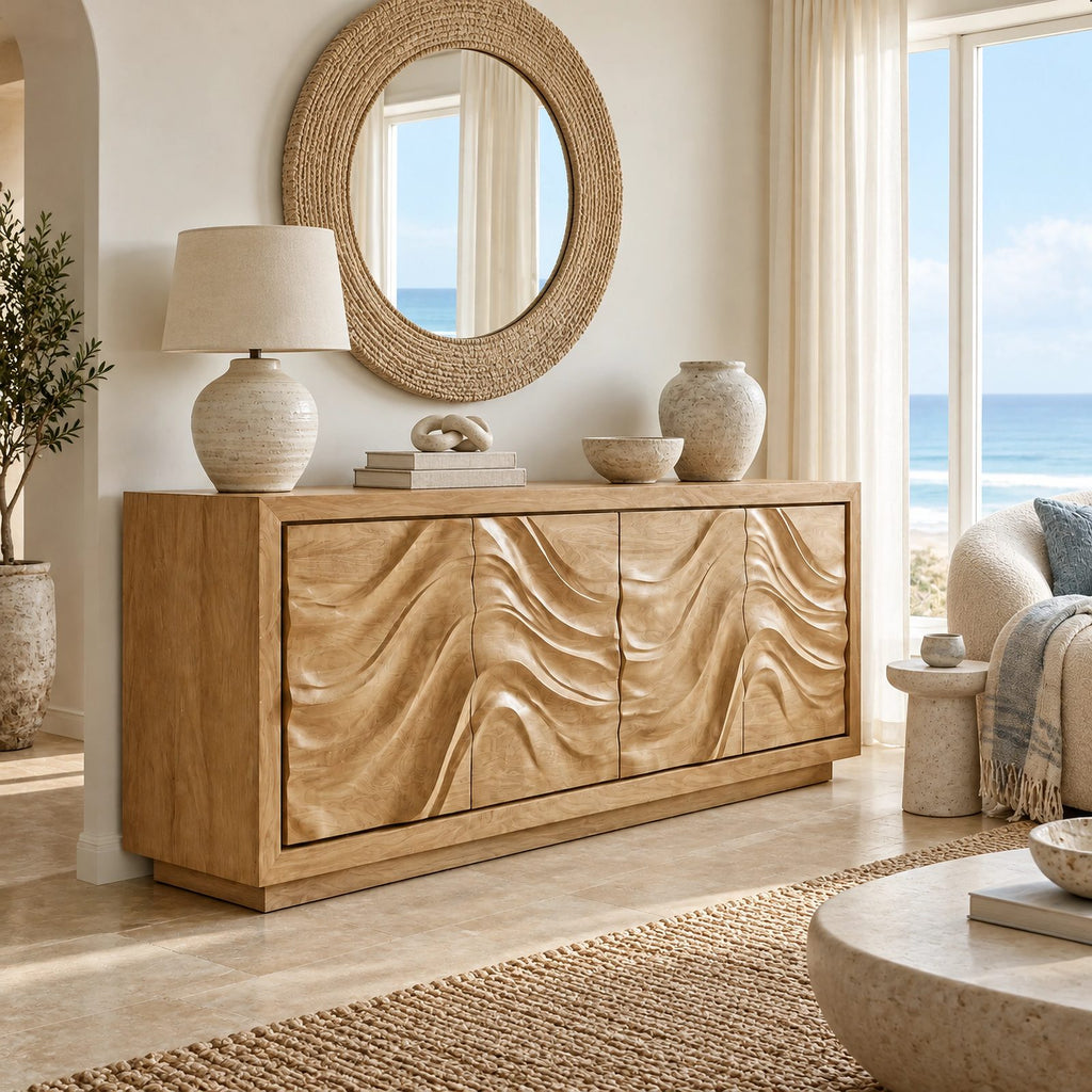 Sculptural Wave Front Storage Sideboard For Dining Room