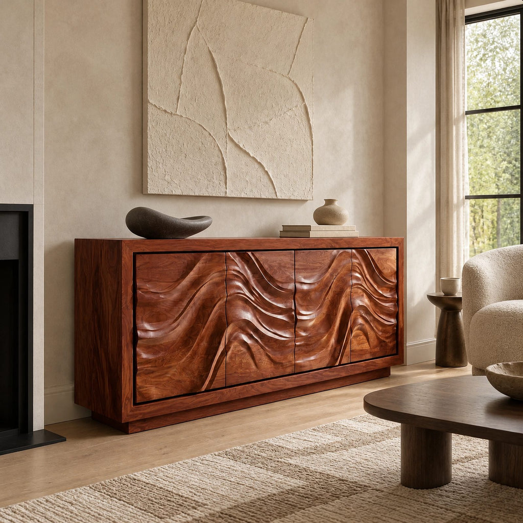 Sculptural Wave Front Storage Sideboard For Dining Room