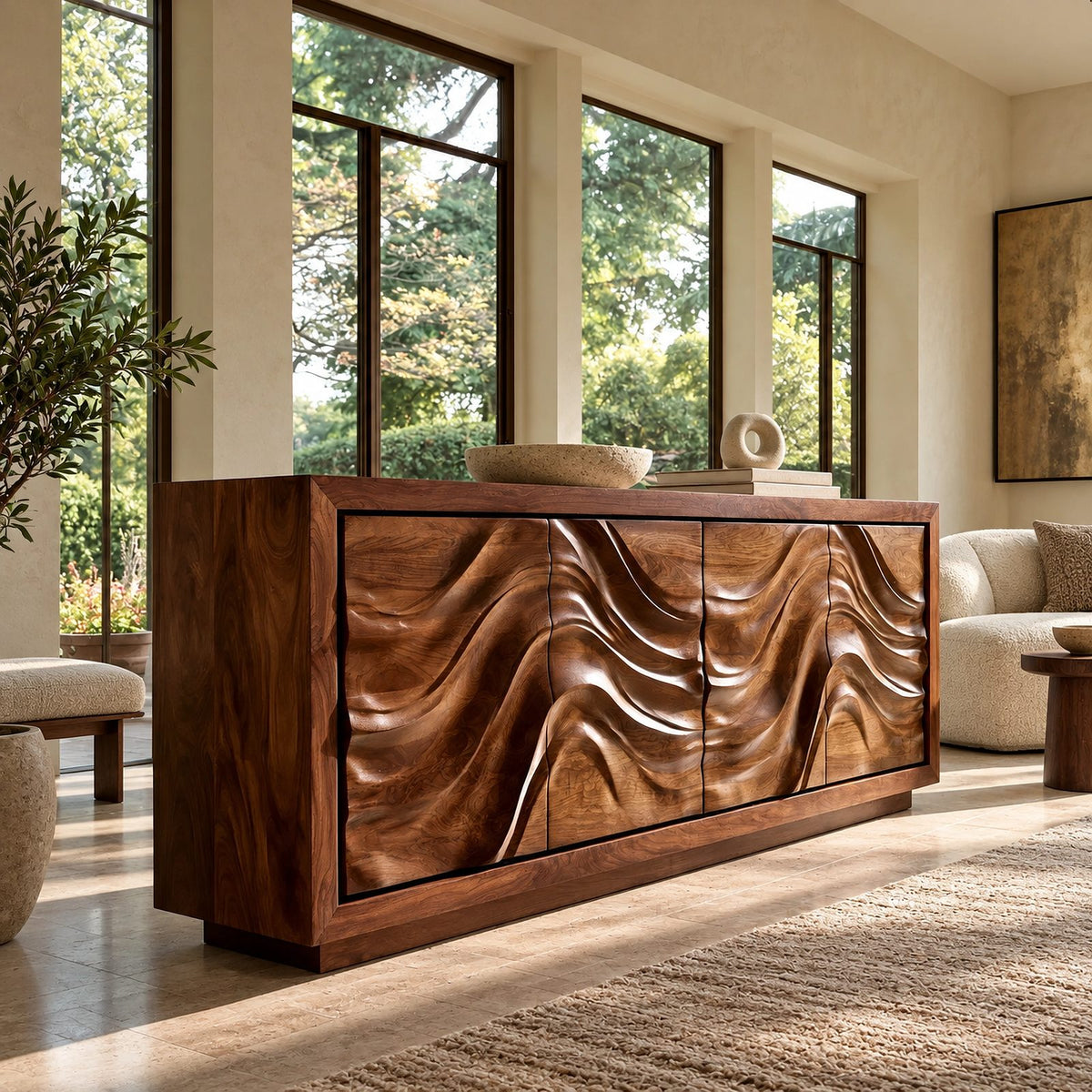 Sculptural Wave Front Storage Sideboard For Dining Room