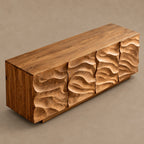 Rustic Wave Carved Sideboard Cabinet With Storage Doors For Dining Room
