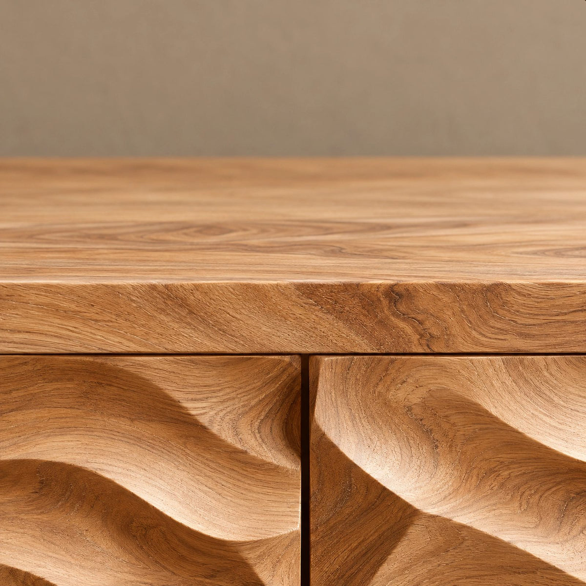 Rustic Wave Carved Sideboard Cabinet With Storage Doors For Dining Room