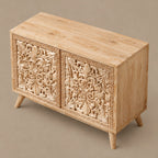 Handcrafted Carved Medallion Wood Sideboard For Entryway
