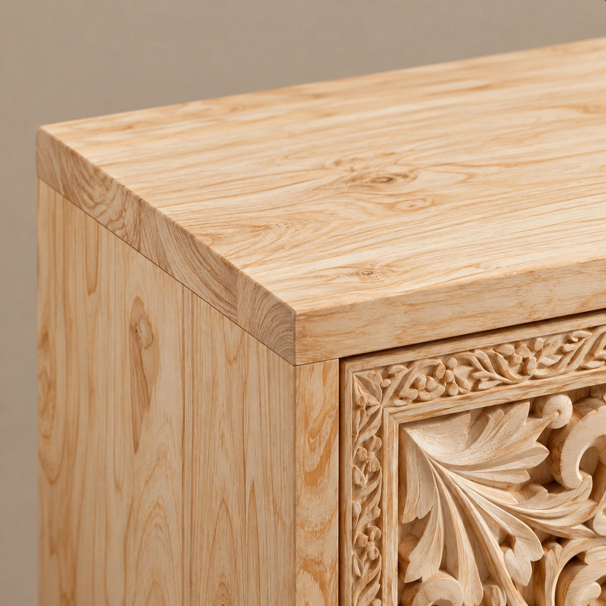 Handcrafted Carved Medallion Wood Sideboard For Entryway