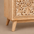 Handcrafted Carved Medallion Wood Sideboard For Entryway