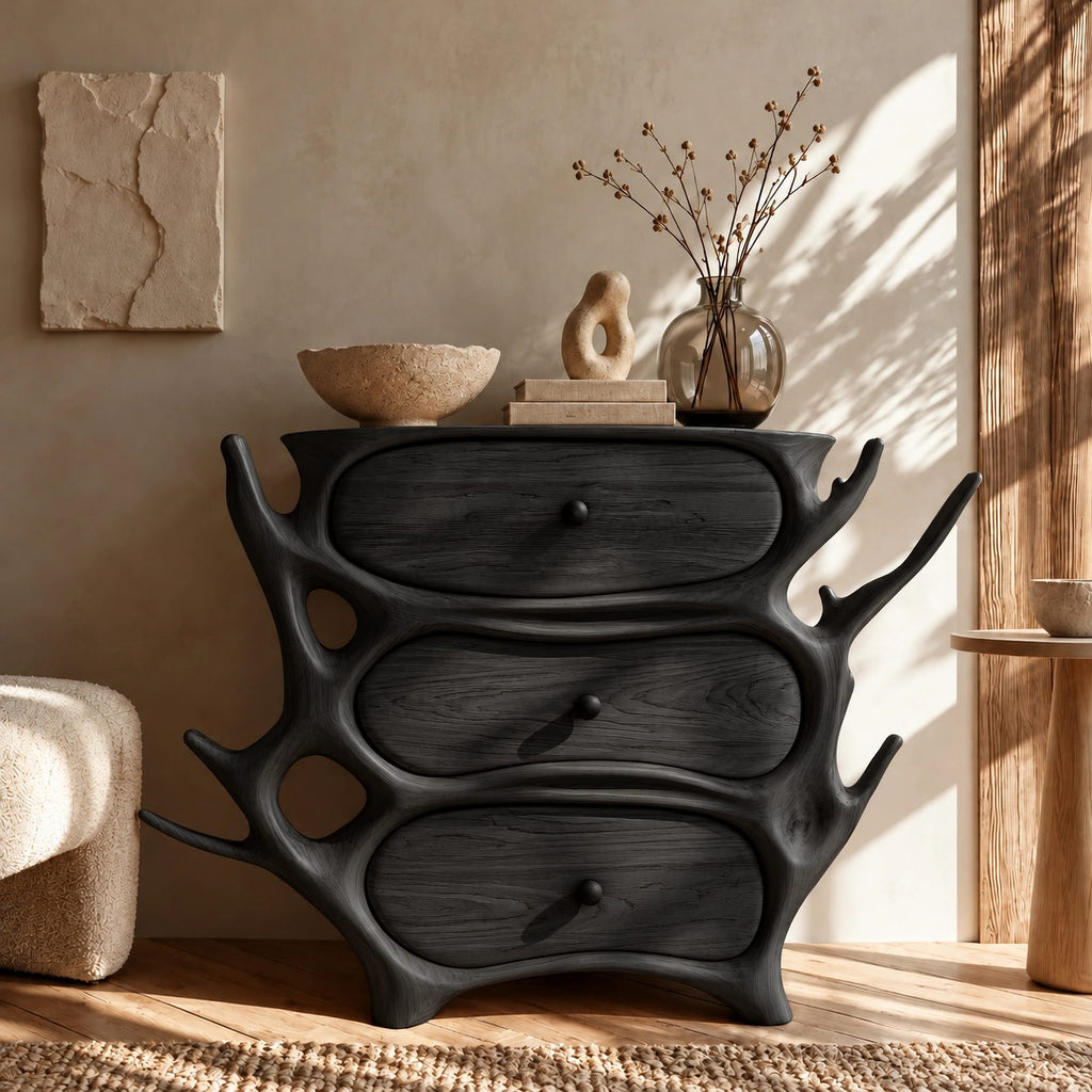 Sculptural Branch Frame Nightstand With 3 Drawers For Bedroom