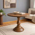 Farmhouse Solid Wood Round Pedestal Dining Table For Dining Room