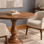 Farmhouse Solid Wood Round Pedestal Dining Table For Dining Room