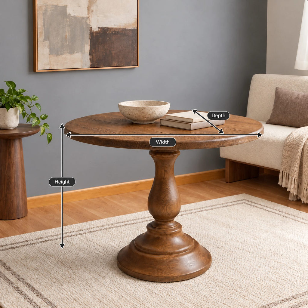 Farmhouse Solid Wood Round Pedestal Dining Table For Dining Room