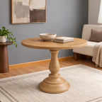 Farmhouse Solid Wood Round Pedestal Dining Table For Dining Room