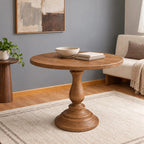 Farmhouse Solid Wood Round Pedestal Dining Table For Dining Room