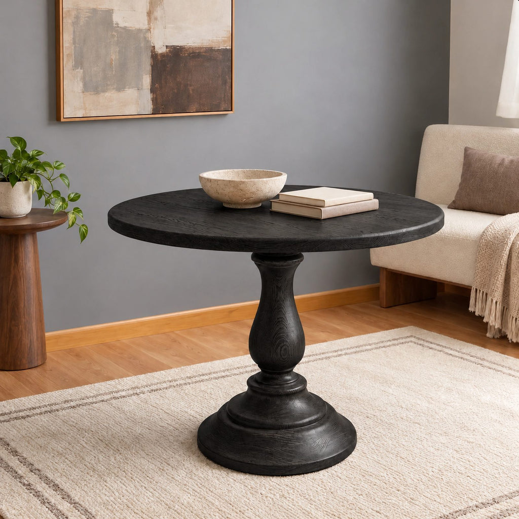 Farmhouse Solid Wood Round Pedestal Dining Table For Dining Room